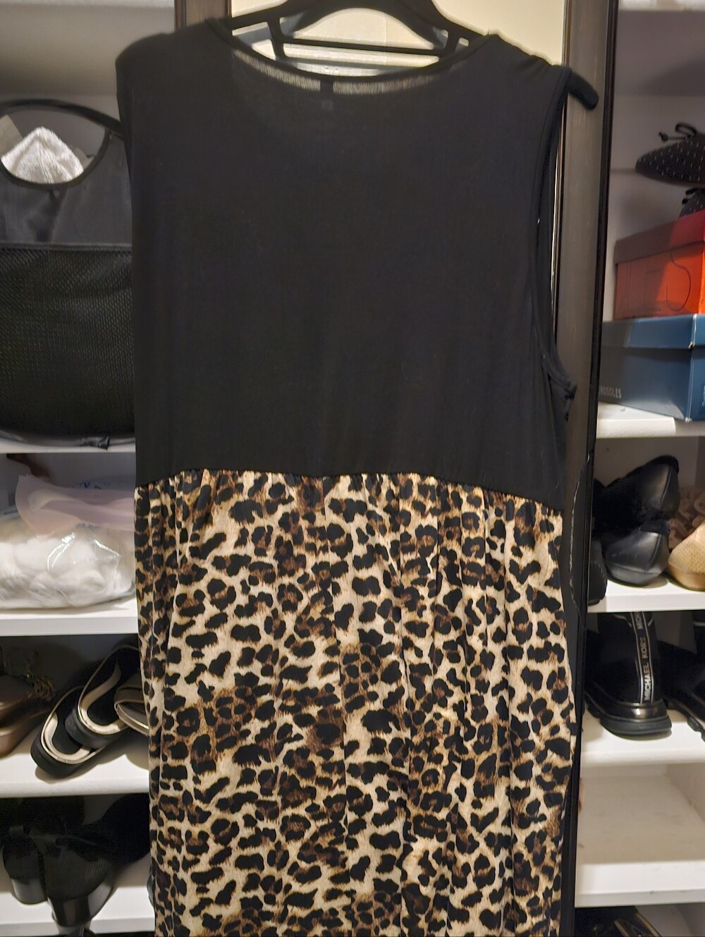 Black & Leopard Print Cute Sleeveless Dress 2XL